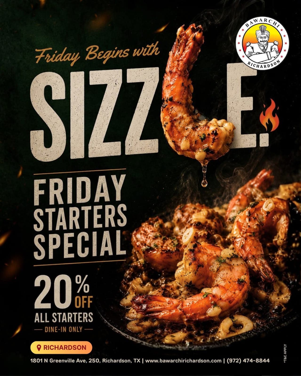 20% off all starters on Fridays, dine-in only