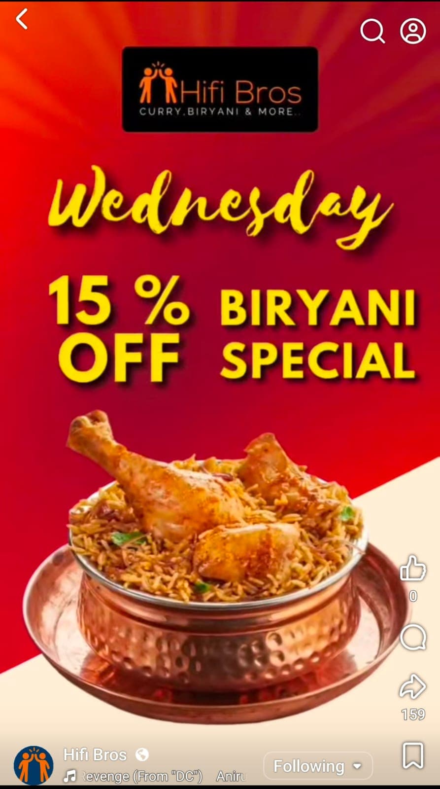 15% off on Biryani every Wednesday
