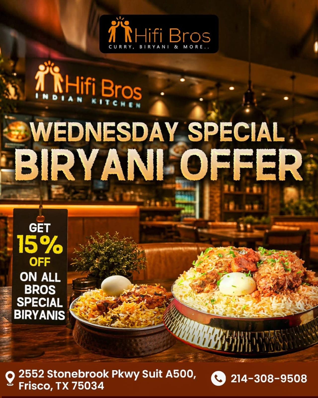 Get 15% off on all Bros Special Biryanis