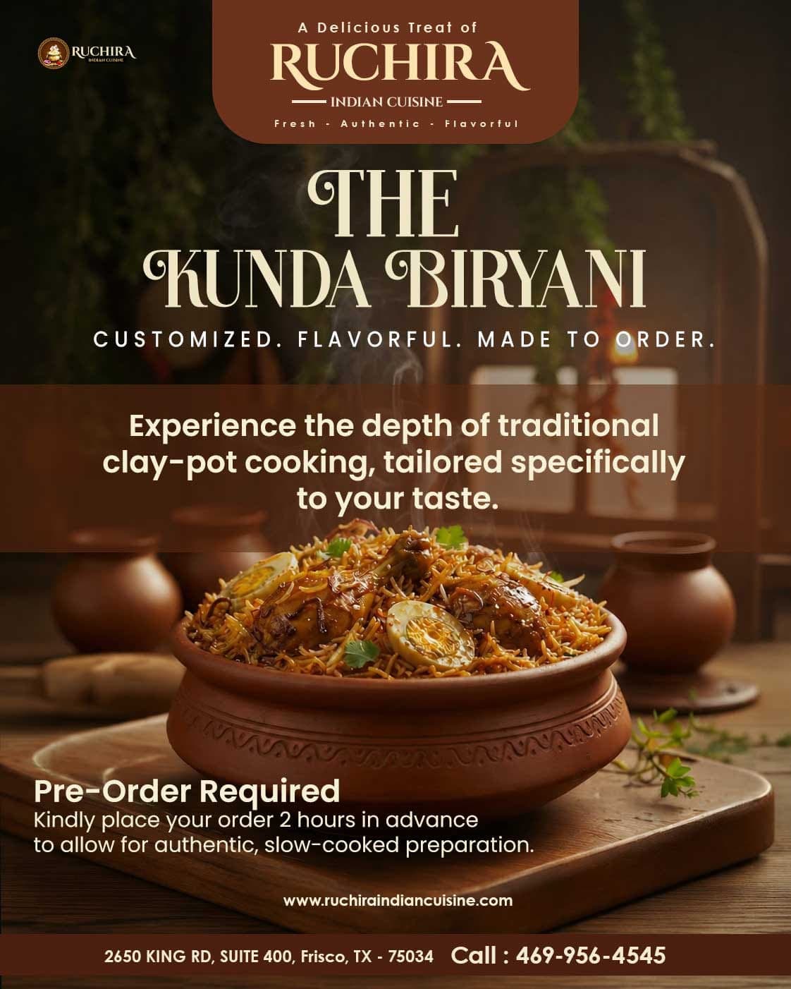 The Kunda Biryani - Customized, flavorful, made to order traditional clay-pot cooking. Pre-order required 2 hours in advance.
