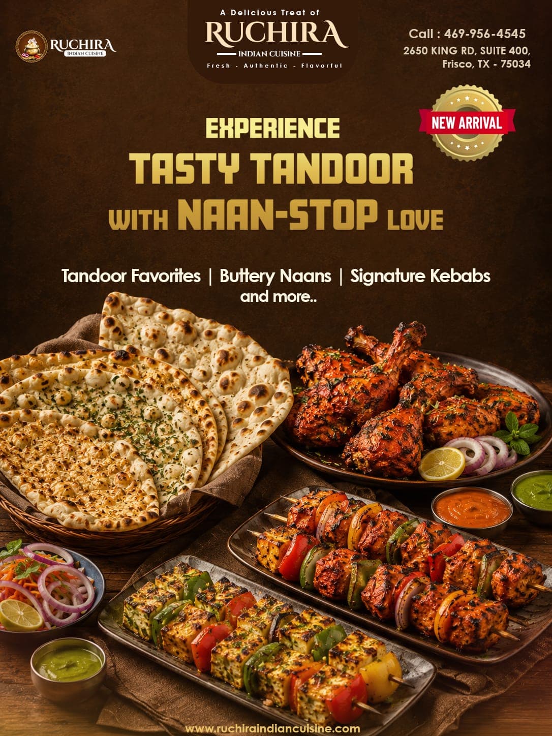 New Arrival promotion: Experience Tasty Tandoor with Naan-Stop Love featuring Tandoor Favorites, Buttery Naans, and Signature Kebabs