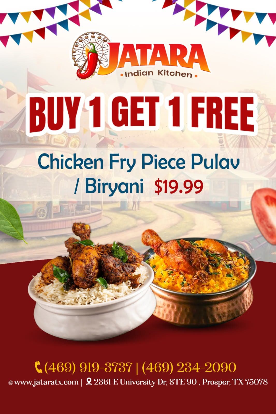Buy 1 Get 1 Free Chicken Fry Piece Pulav / Biryani for $19.99