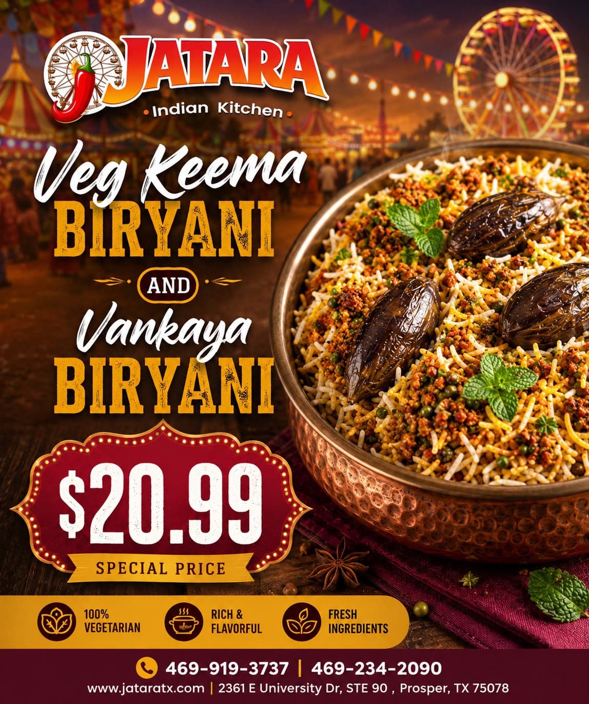Veg Keema Biryani and Vankaya Biryani combo for a special price of $20.99