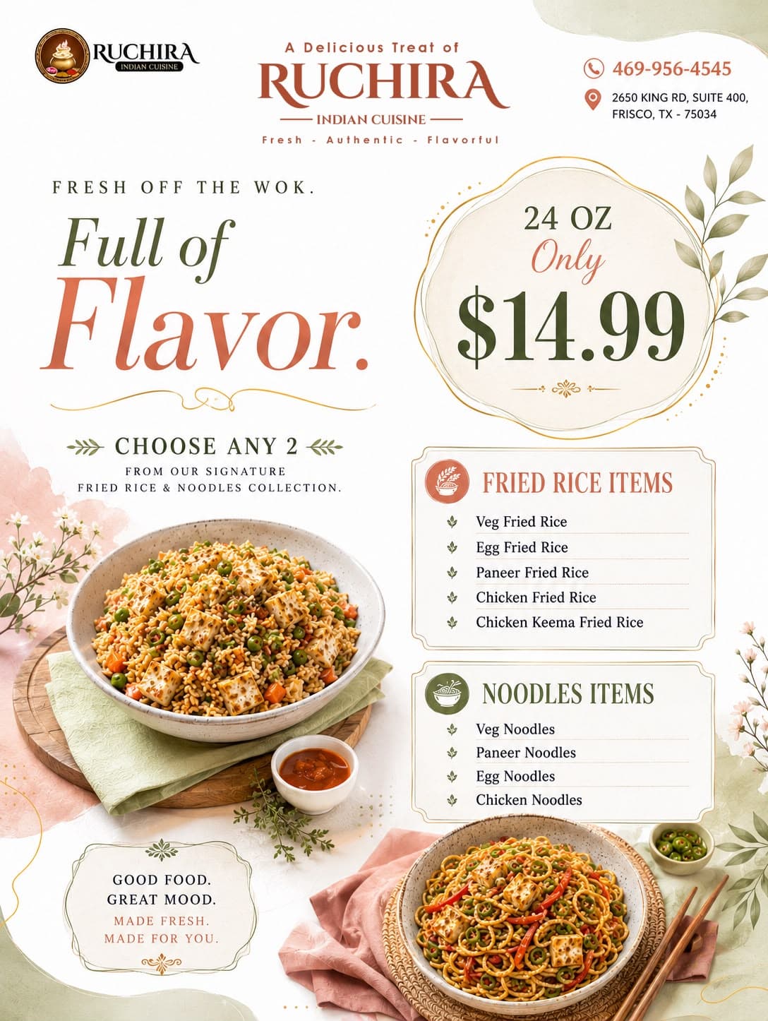 Choose any 2 items from the signature fried rice & noodles collection (24 oz total) for only $14.99