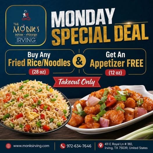 Buy any Fried Rice/Noodles (28 oz) and get an Appetizer FREE (12 oz). Takeout only.