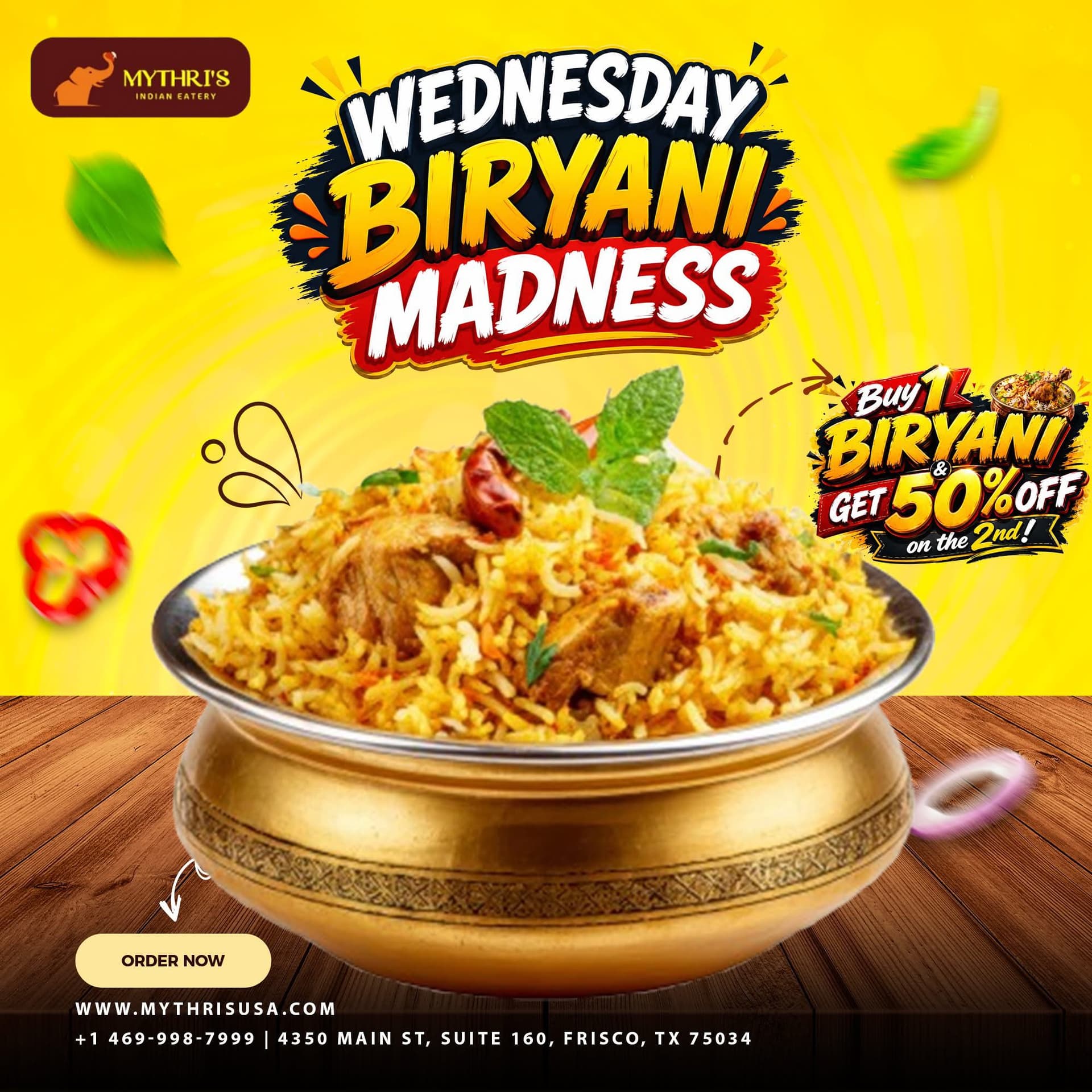 Wednesday Biryani Madness - Buy 1 Biryani & Get 50% Off on the 2nd