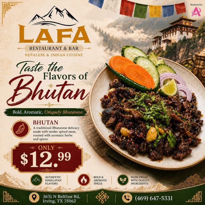 Bhutanese delicacy made with tender spiced meat, roasted with aromatic herbs and spices for $12.99