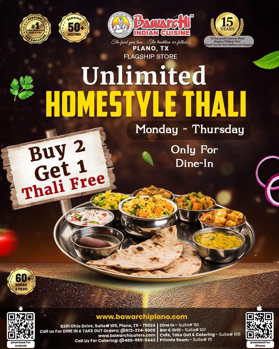 Unlimited Homestyle Thali - Buy 2 Get 1 Thali Free, Monday to Thursday, Dine-In Only