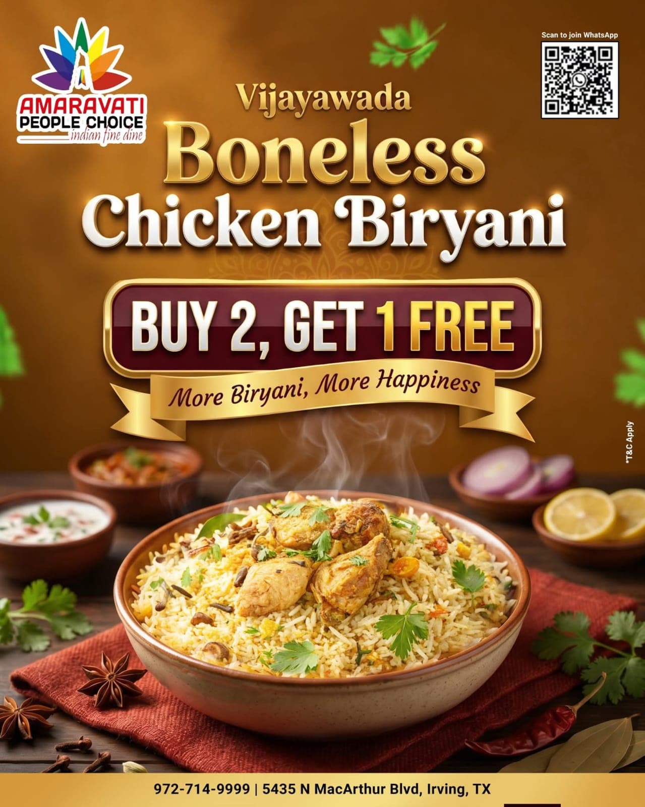 Buy 2 Get 1 Free on Vijayawada Boneless Chicken Biryani
