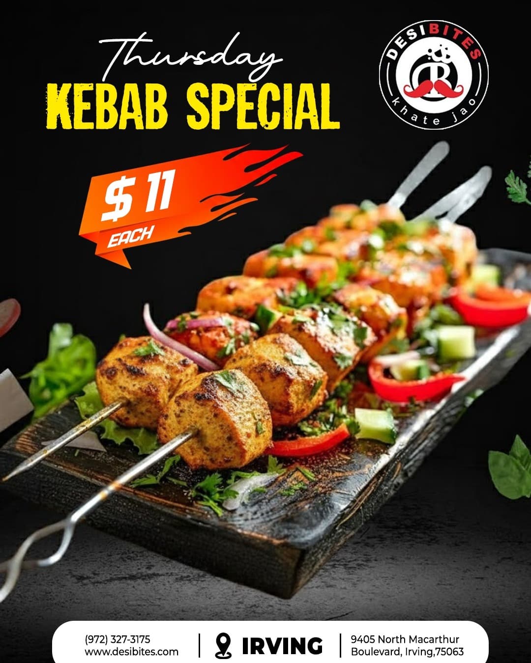 Thursday Kebab Special for $11 each