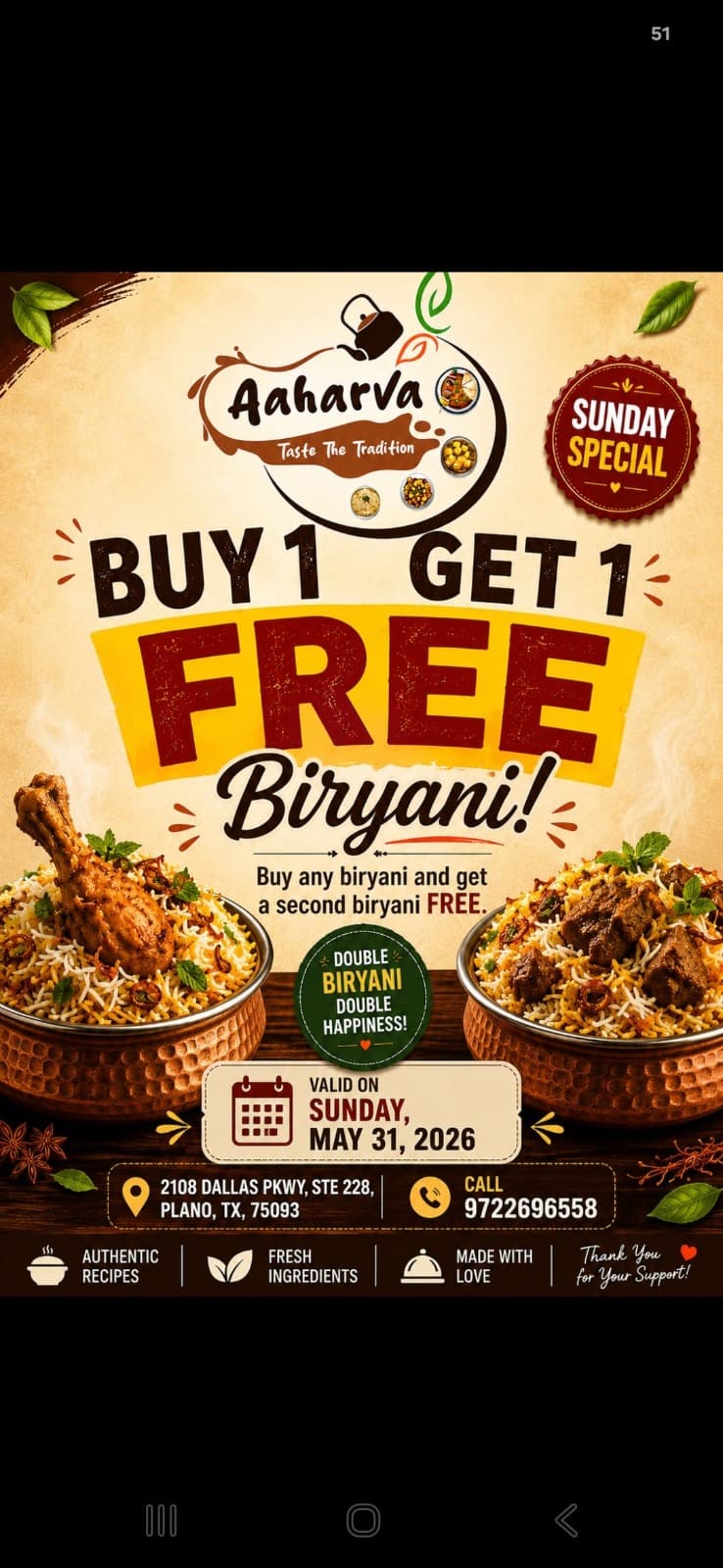 Buy 1 Get 1 Free Biryani - Buy any biryani and get a second biryani free