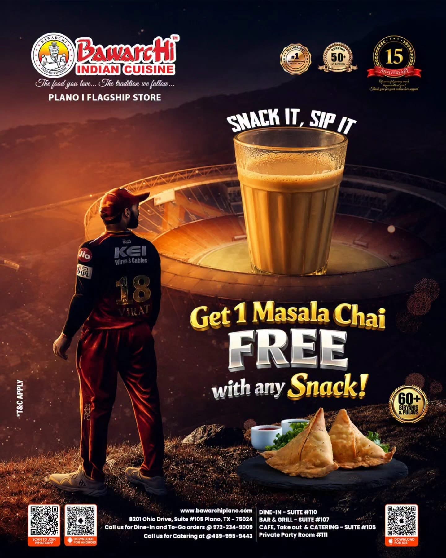 Get 1 Masala Chai FREE with any Snack!