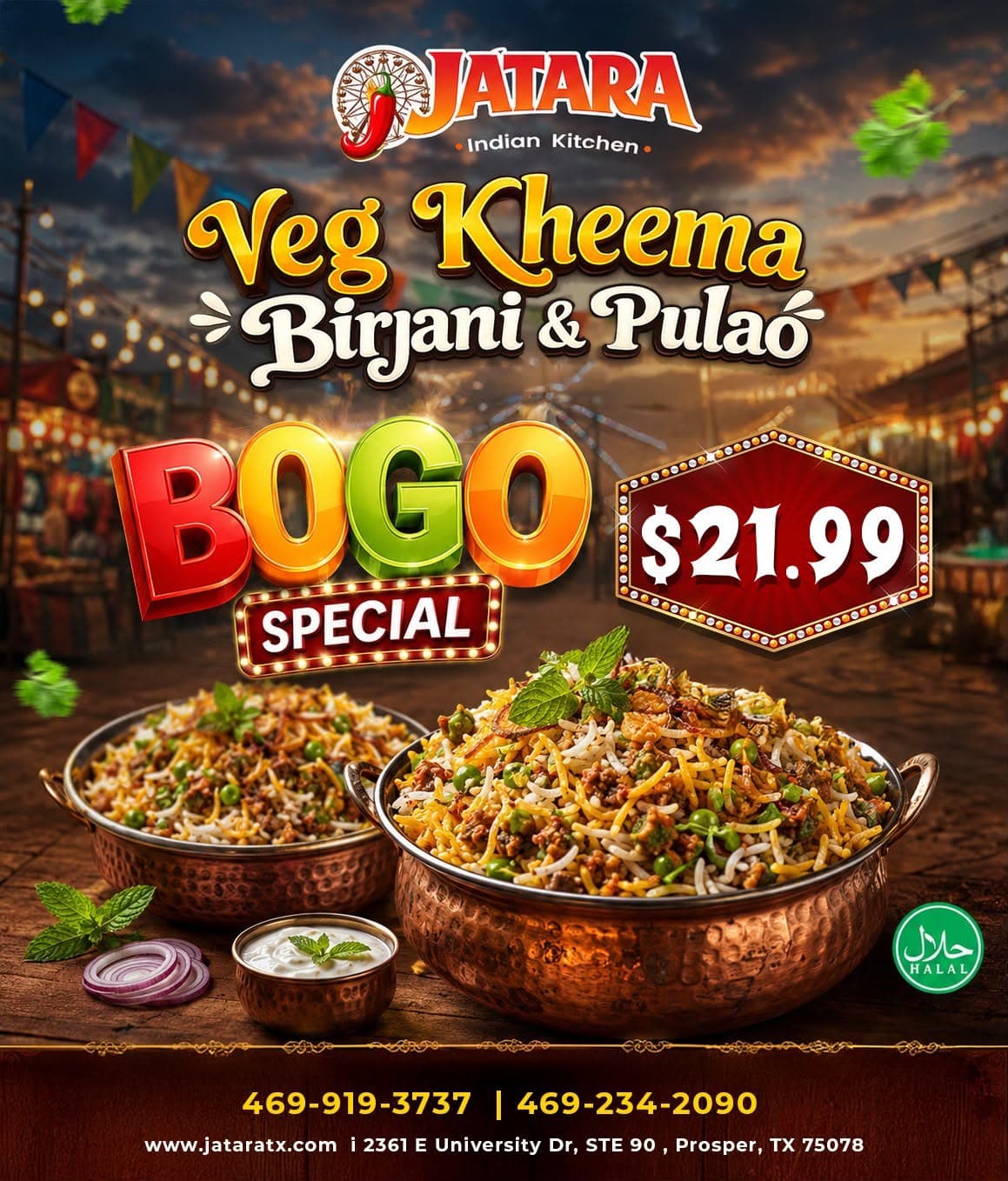 BOGO Special: Buy One Get One Veg Kheema Biryani & Pulao for $21.99