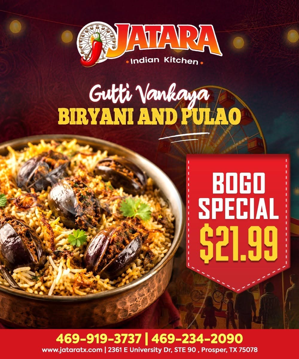BOGO Special on Gutti Vankaya Biryani and Pulao for $21.99
