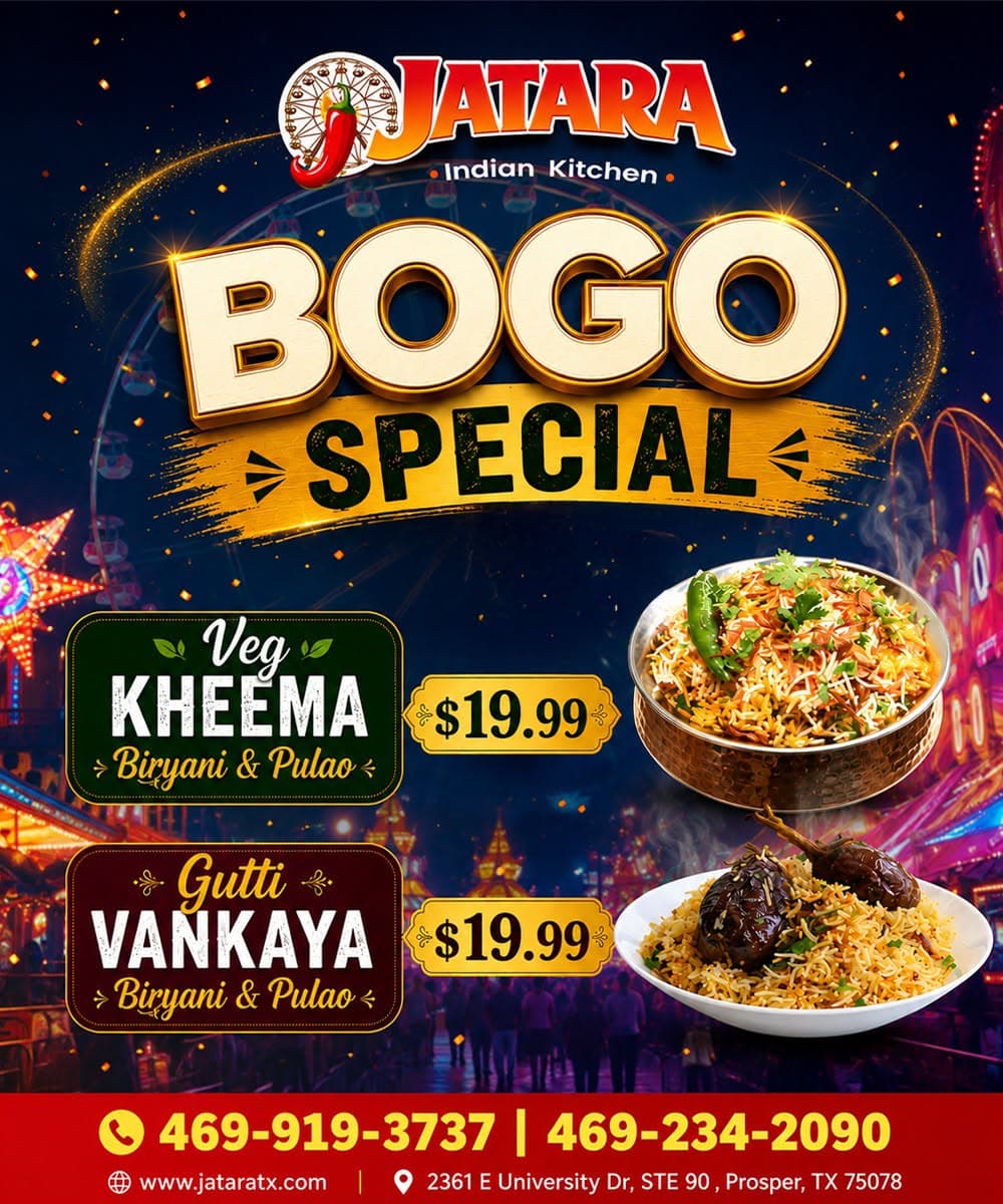 BOGO Special on Veg Kheema Biryani & Pulao and Gutti Vankaya Biryani & Pulao for $19.99 each