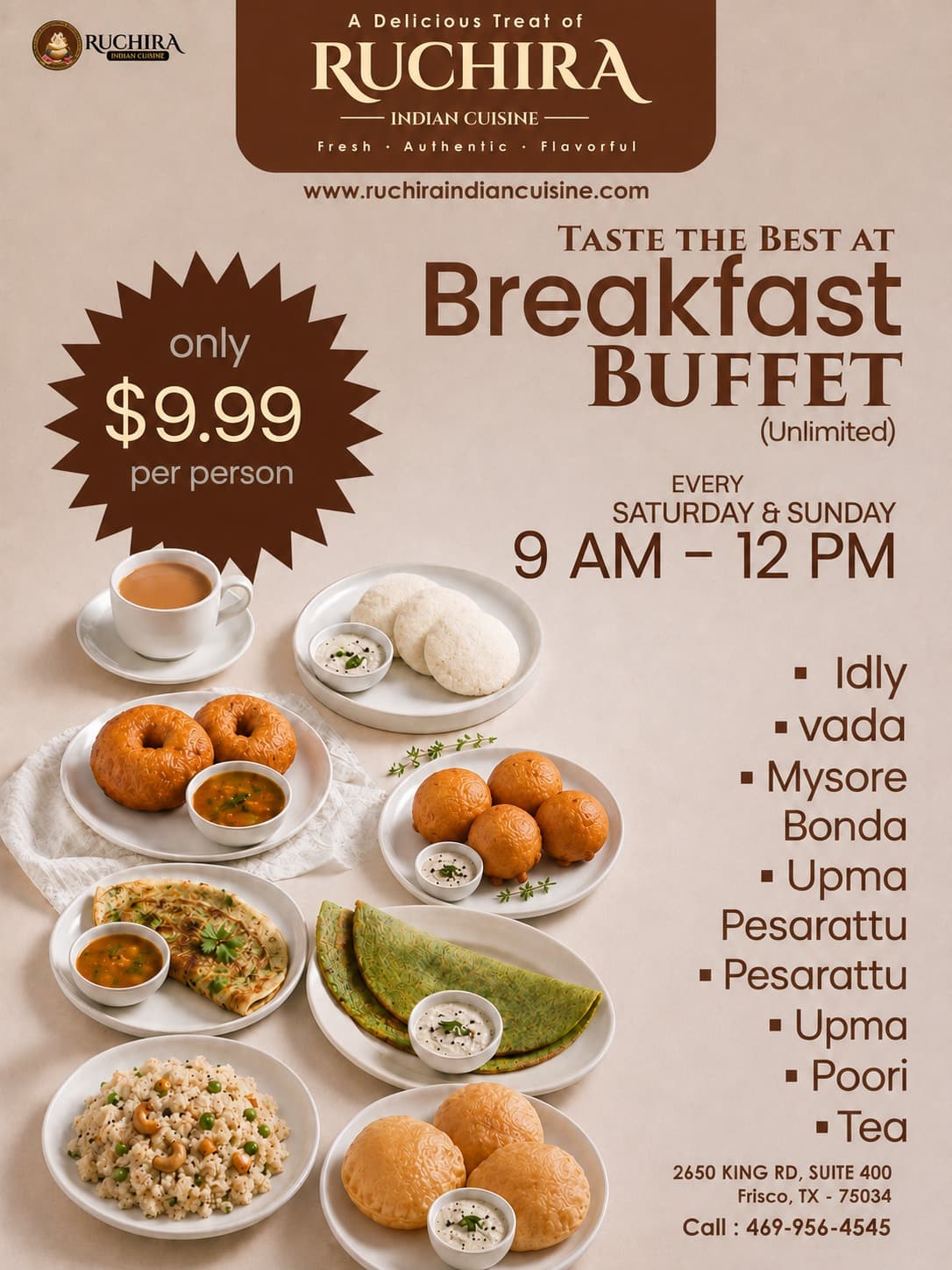 Unlimited Breakfast Buffet for $9.99 per person